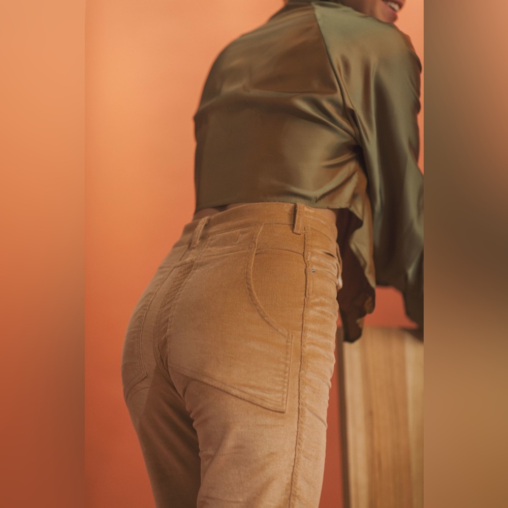 Eckhaus Latta Unisex Velvet El Jeans High-Rise Straight Leg 26 Peach/Tan Cropped